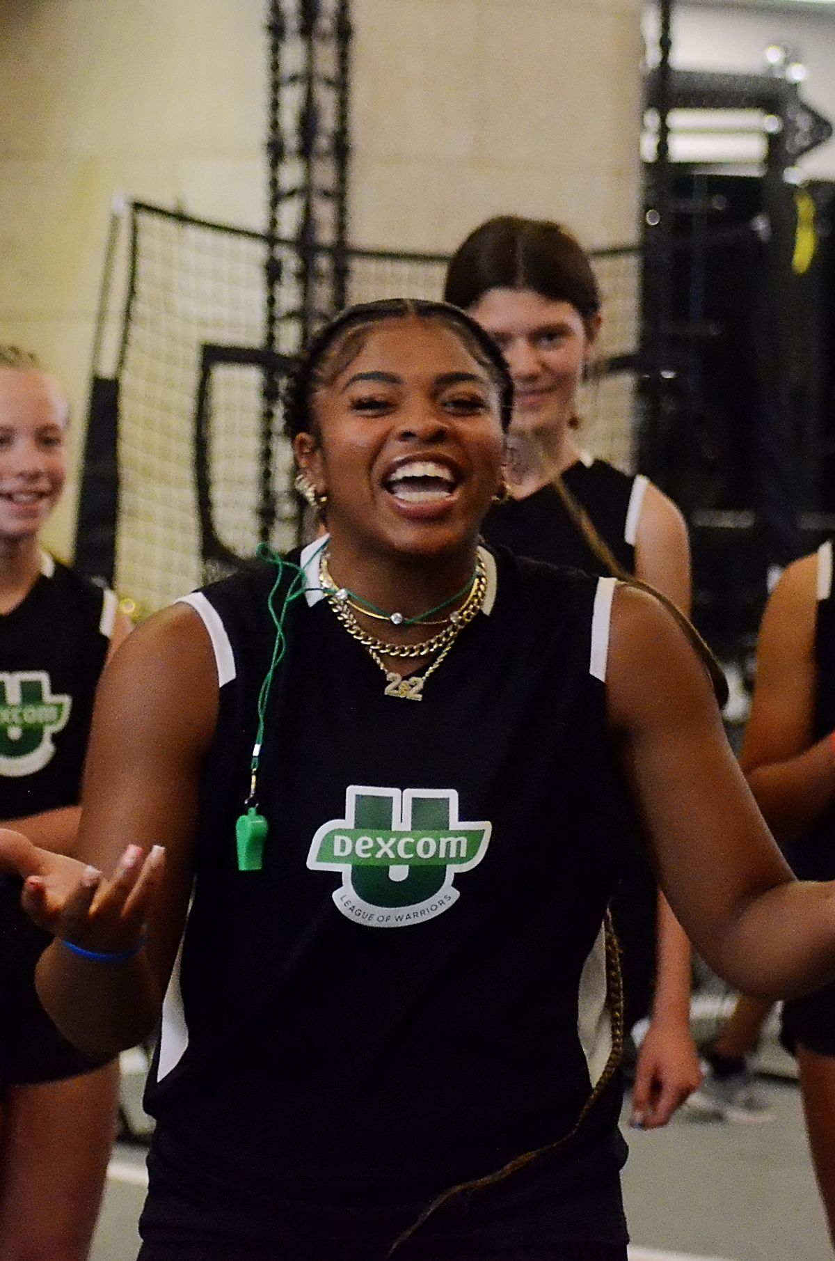 Shelomi Sanders at the Dexcom U Signing Day Camp in Baltimore on Friday, July 11, 2025. Sanders is one of many college athletes who grapple with diabetes.  While hooping at an HBCU, the daughter of Deion Sanders deals with diabetes and dreams about flag football A TMN 2974