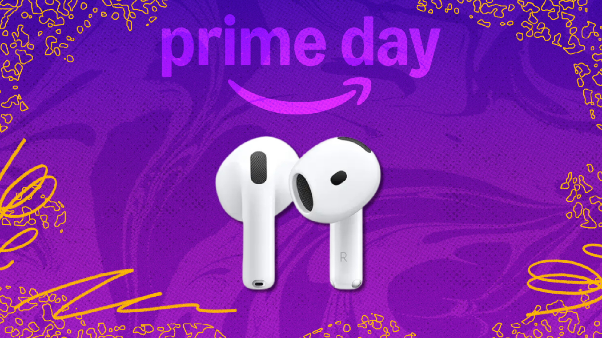 apple airpods 4 on background that reads 'Prime Day'  Prime Day 2025 ends tonight! Get live updates on the top deals. images 3